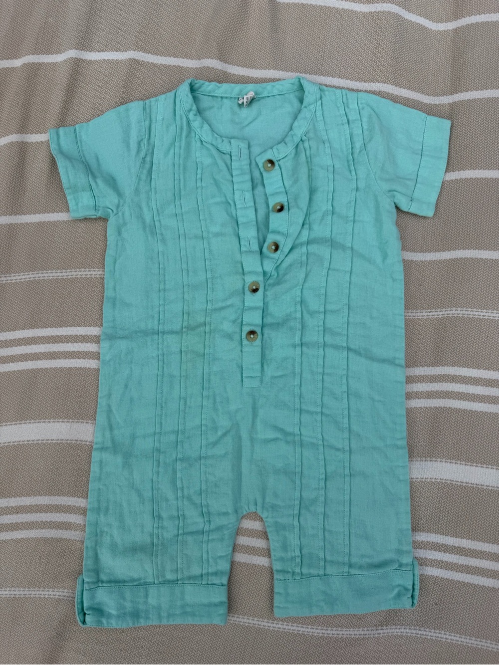 kate quinn Aqua Short-Sleeve One-Piece Romper